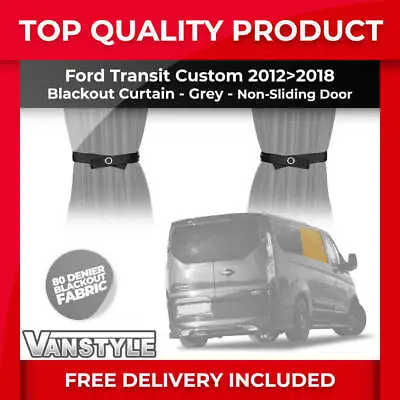 Fits Transit Custom 12>18 Blackout Fabric Non-sliding Door Window Curtain Grey • £30.59
